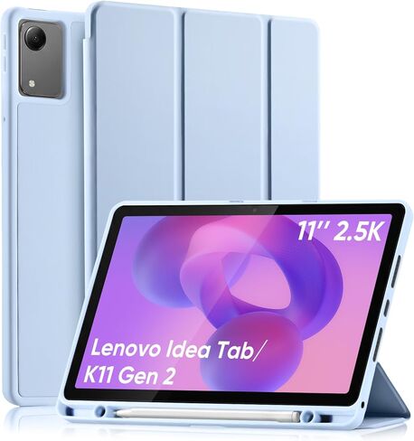 حافظة لجهاز Lenovo Idea Tab 11" 2025 / Tab K11 Gen 2 (TB-336ZU/TB-336FU) مع حامل أقلام، غطاء خلفي نحيف ثلاثي الطي من مادة TPU مقاوم للصدمات، نوم/استيقاظ تلقائي، وردي in Kuwait
