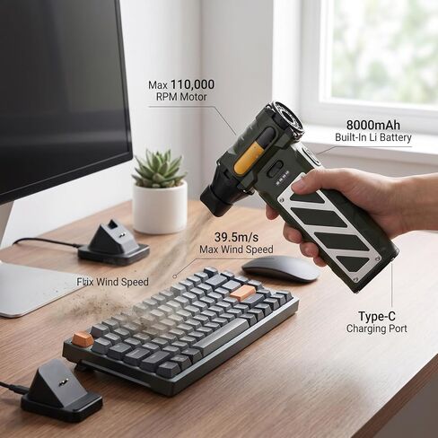 Luocute Electric Air Duster, 110000 RPM Super Power Brushless Motor Blower, 100 Sliding Speed Adjustable with Type C Fast Charging, for Computer Car Keyboard Leaves Dust Removal in Kuwait