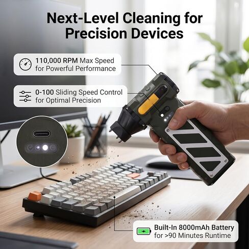 Luocute Electric Air Duster, 110000 RPM Super Power Brushless Motor Blower, 100 Sliding Speed Adjustable with Type C Fast Charging, for Computer Car Keyboard Leaves Dust Removal in Kuwait