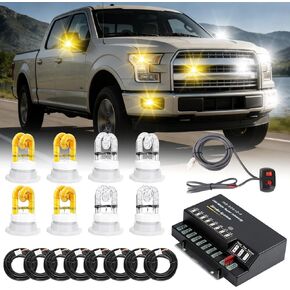 مجموعة مصابيح Hideaway Strobe 4 لمبات HID و13 وظيفة استدعاء الذاكرة في وضع الوميض، وسلك طاقة بطول 16 قدمًا مع جهاز تحكم، وأضواء الطوارئ القوية لمركبات الشاحنات، باللون الأبيض in Kuwait
