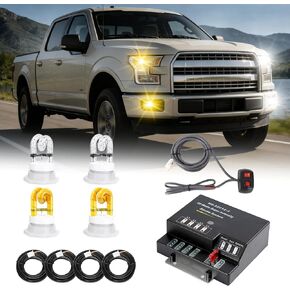 Hideaway Strobe Lights Kit 4 HID Bulbs 13 Flashing Mode Memory Recall Function, 16 Feet Power Cord with Controller, Emergency Strobe Lights for Trucks Vehicles, White in Kuwait