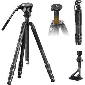 حامل ثلاثي من ألياف الكربون SP124+BX5 مع رأس وعاء سائل، حامل ثلاثي للسفر مقاس 62.2 بوصة مع عمود مركزي، محول مجهر، للمناظير ونطاقات الإكتشاف والكاميرات، أقصى حمل 26 رطل in Kuwait