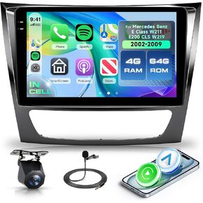 4G+64G Android 15 Car Stereo for Mercedes Benz E Class W211 E200 CLS E320 E500 E350 W219 2002-2009 Wireless Carplay Android Auto, 9'' in-Cell Screen Radio GPS/Bluetooth 5.0/FM/EQ/Wi-Fi Backup Camera in Kuwait