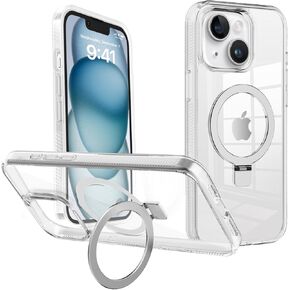 حافظة Laisesimo المغناطيسية لهاتف iPhone 13 وiPhone 14 - متوافقة مع MagSafe، حماية من السقوط من الدرجة العسكرية، حامل حلقي مدمج غير مرئي، مضاد للاصفرار، مغناطيس أقوى، 6.1 بوصة، شفاف in Kuwait