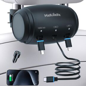 صندوق شحن متعدد السيارات قابل للسحب 3 في 1، سلك شحن سريع للمقعد الخلفي للسيارة بمنفذ USB نوع C متوافق مع ايفون/ايباد/اندرويد، ركاب المقعد الخلفي | شارك ريد in Kuwait