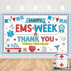 MEHOFOND EMS Week Banner Decorations,Thank You for All You Do We Appreciate You Backdrop, Emergency Medical Services Wall Party Decor, Medical Services Appreciation Photography Background 71x44 Inch in Kuwait