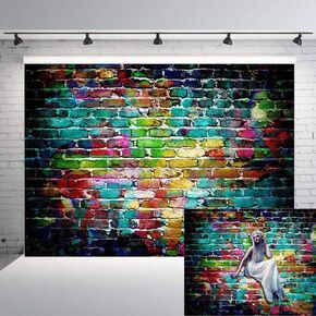 7x5ft الكتابة على الجدران خلفيات للتصوير الفوتوغرافي الملونة الطوب جدار الصورة خلفية الكبار الأطفال صورة استوديو الدعائم حفلة عيد ميلاد ديكور لوازم الفينيل in Kuwait