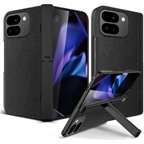 حافظة لهاتف Google Pixel 10 Pro Fold 2025 مع واقي شاشة خارجي، مسند مخفي، غطاء حماية مفصلي مقاوم للصدمات لكامل الجسم من البولي كربونات لهاتف Pixel 10 Pro Fold 5G - أسود in Kuwait