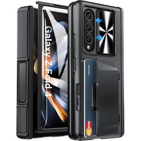 حافظة Viaotaily لهاتف Galaxy Z Fold 4 مع حامل قلم S وحامل بطاقات وحماية مفصلية، وواقي شاشة مدمج وغطاء كاميرا منزلق، حافظة هاتف محفظة متينة لهاتف Samsung Z Fold 4 5G 2022 (أسود) in Kuwait
