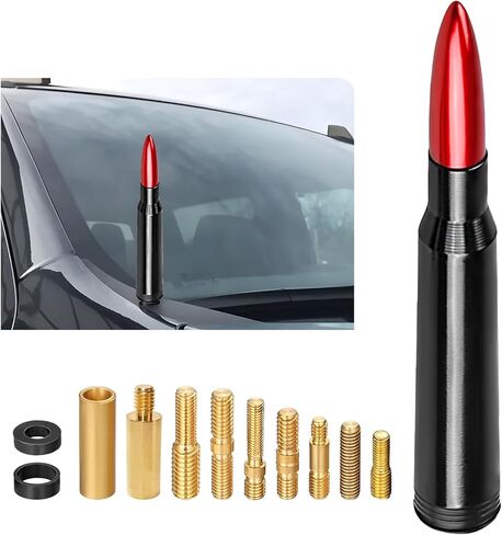 Car Bullet Antenna, Heavy Duty Aluminum Auto Antenna Toppers with Gaskets & Adapters, Vehicle Antennas Replacement Exterior Decoration for Colorado Equinox Avalanche (Black) in Kuwait