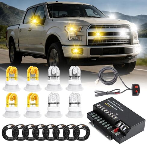 مجموعة مصابيح Hideaway Strobe 4 لمبات HID و13 وظيفة استدعاء الذاكرة في وضع الوميض، وسلك طاقة بطول 16 قدمًا مع جهاز تحكم، وأضواء الطوارئ القوية لمركبات الشاحنات، باللون الأبيض in Saudi Arabia