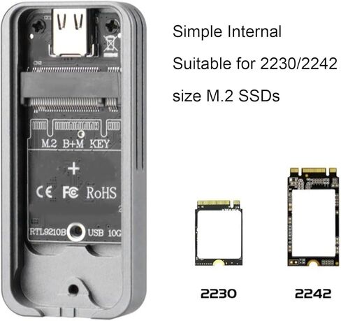 حاوية Zyyini M.2 NVMe SSD، RTL9210B 10GB Type C USB3.2 Gen2 قارئ محرك الحالة الصلبة، متوافق مع 2230 2242 M.2 NVMe PCIE أو NGFF SSD in Kuwait