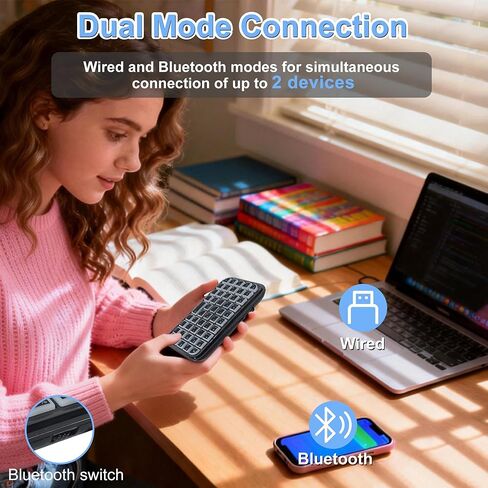 Wireless Keyboard Super Mini Bluetooth Keyboard with Backlight Wired & Bluetooth Dual Mode Rechargeable Silent Portable Compact Pocket Slim Handheld Keypad for Laptop PC Notebook Tablet Smartphone in Kuwait