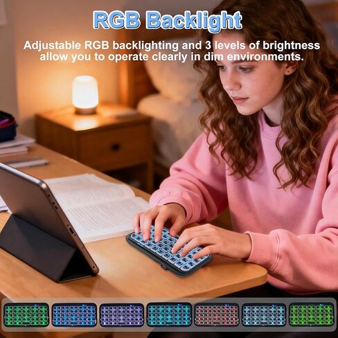 Wireless Keyboard Super Mini Bluetooth Keyboard with Backlight Wired & Bluetooth Dual Mode Rechargeable Silent Portable Compact Pocket Slim Handheld Keypad for Laptop PC Notebook Tablet Smartphone in Kuwait