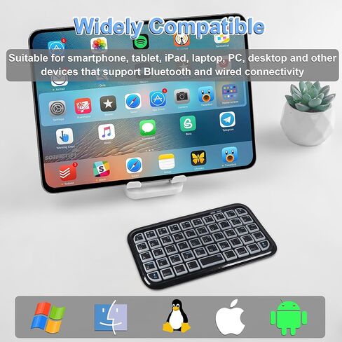 Wireless Keyboard Super Mini Bluetooth Keyboard with Backlight Wired & Bluetooth Dual Mode Rechargeable Silent Portable Compact Pocket Slim Handheld Keypad for Laptop PC Notebook Tablet Smartphone in Kuwait