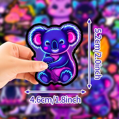 50 PCS Neon Animal Stickers Pack, Cute Cartoon Animal Stickers Waterproof Vinyl Gifts Decoration Decals for Laptop Water Bottles Phone Luggage Car in Kuwait