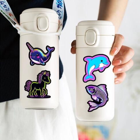 50 PCS Neon Animal Stickers Pack, Cute Cartoon Animal Stickers Waterproof Vinyl Gifts Decoration Decals for Laptop Water Bottles Phone Luggage Car in Kuwait
