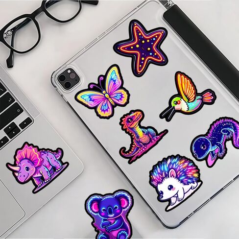 50 PCS Neon Animal Stickers Pack, Cute Cartoon Animal Stickers Waterproof Vinyl Gifts Decoration Decals for Laptop Water Bottles Phone Luggage Car in Kuwait