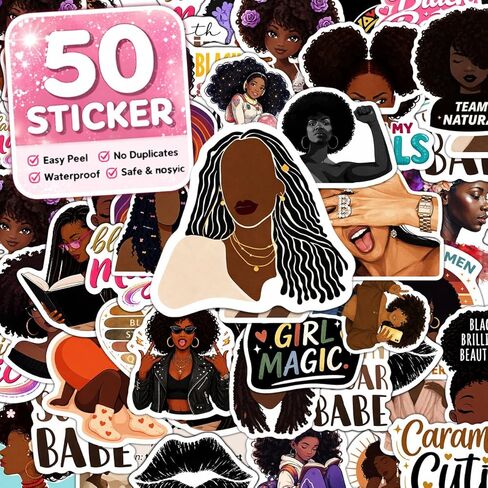 50PCS Black Girl Stickers Pack Waterproof Vinyl Decals for Laptop Water Bottle Notebook Phone – Afro Girl Aesthetic Stickers for Teens Women Girls in Kuwait
