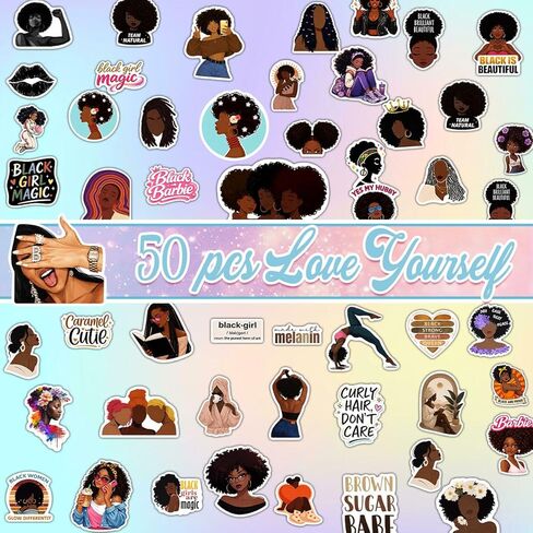 50PCS Black Girl Stickers Pack Waterproof Vinyl Decals for Laptop Water Bottle Notebook Phone – Afro Girl Aesthetic Stickers for Teens Women Girls in Kuwait
