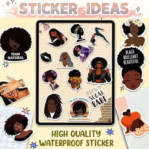 50PCS Black Girl Stickers Pack Waterproof Vinyl Decals for Laptop Water Bottle Notebook Phone – Afro Girl Aesthetic Stickers for Teens Women Girls in Kuwait