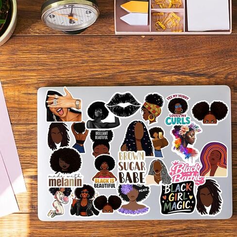50PCS Black Girl Stickers Pack Waterproof Vinyl Decals for Laptop Water Bottle Notebook Phone – Afro Girl Aesthetic Stickers for Teens Women Girls in Kuwait