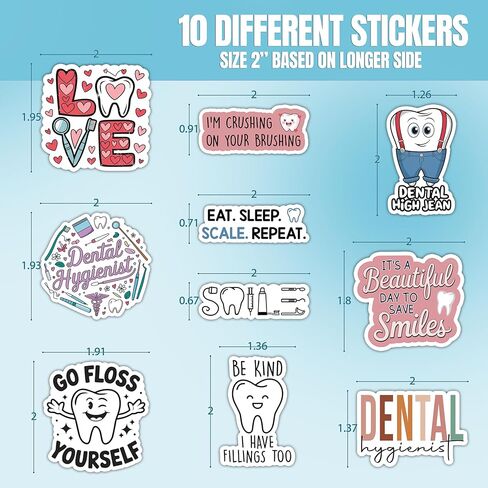 10pcs Dental Hygiene Sticker Sheet, Cute Vinyl Decals for Dental Hygienists, Office Staff, Oral Health Advocates, Waterproof, UV-Resistant, for Laptop, Water Bottle, Journal, Notebook, Clipboard in Kuwait