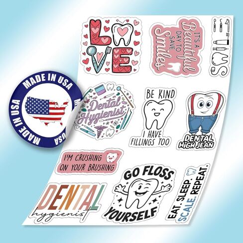 10pcs Dental Hygiene Sticker Sheet, Cute Vinyl Decals for Dental Hygienists, Office Staff, Oral Health Advocates, Waterproof, UV-Resistant, for Laptop, Water Bottle, Journal, Notebook, Clipboard in Kuwait