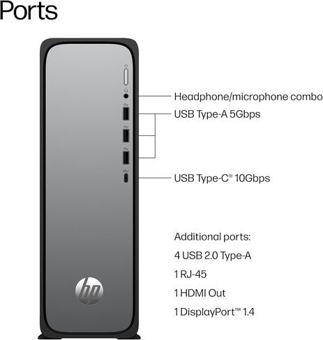 كمبيوتر مكتبي HP OmniDesk Slim، معالج Intel 300، ذاكرة الوصول العشوائي 8 جيجابايت، 256 جيجابايت SSD، Intel UHD Graphics 710، Windows 11 Home، Microsoft Copilot، Meteor Silver، S03-0010 (2025) (متجدد) in Kuwait