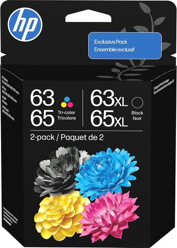 HP الأصلي 63/65XL أسود عالي الإنتاجية + 63/65 ثلاثي الألوان| يعمل على DeskJet 1110، 2100، 2600، 3600، 3700، Envy 4500، 5010، 5050، 5070، OfficeJet 3800، 4600، 5200 Series (B87FDAN) in Kuwait