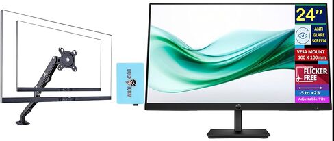 HP 24" Series 3 Pro 24" FHD Computer Monitor (1920x1080), 100Hz Anti-Glare Display, HDMI, VESA Mount, Black, Bundle with dockztorm hub and Ergoflexy EFX-1-1 Desk Mount Monitor Arm in Kuwait