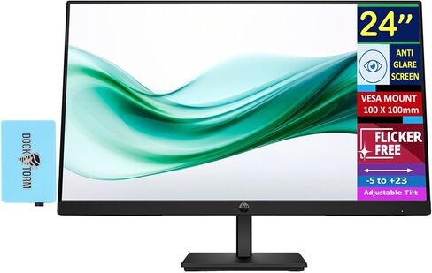 HP 24" Series 3 Pro 24" FHD Computer Monitor (1920x1080), 100Hz Anti-Glare Display, HDMI, VESA Mount, Black, Bundle with dockztorm hub and Ergoflexy EFX-1-1 Desk Mount Monitor Arm in Kuwait