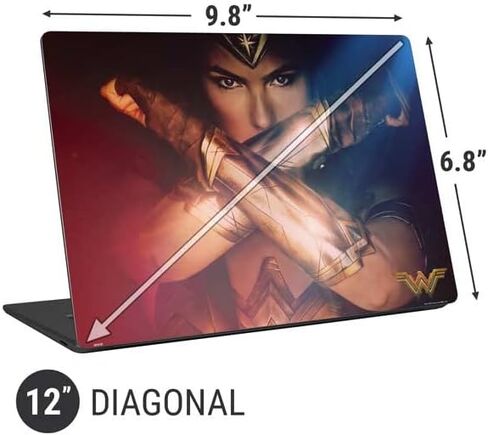 ملصق Skinit للكمبيوتر المحمول متوافق مع الكمبيوتر المحمول العالمي 12 بوصة (9.8 × 6.8 بوصة) - مرخص رسميًا من Warner Bros Wonder Woman Amazon Princess Design in Kuwait