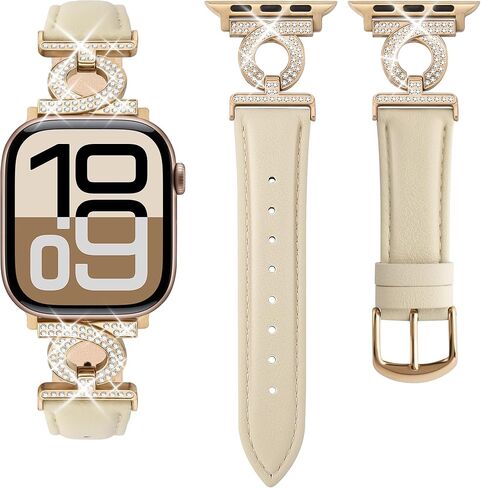 wutwuk Genuine Leather Bands Compatible with Apple Watch Band Women 41mm 40mm 38mm 42mm 46mm 45mm 44mm 49mm,Slim Dressy with Rhinestone Ribbon Buckle for iWatch SE Series 11 10 9 8 7 6 5 4 3 2 1 in Kuwait