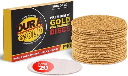 علبة متنوعة لأقراص الصنفرة ذات الخطاف والحلقة الذهبية من Dura-Gold مقاس 2 بوصة - 40، 60، 80، 120، 220، 320، 400، 600، 800، 1000 حبيبة (5 ورقات لكل واحدة، 50 إجماليًا) ولوحة دعم المثقاب، السيارات النجارة in Kuwait