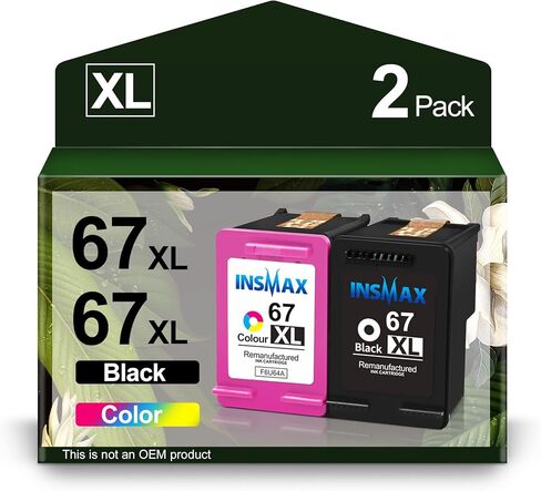 67XL Ink Cartridge Replacement for HP 67 XL Remanufactured for HP Ink 67 67XL for DeskJet 2755e 2700 2855e 2800 2752 2742e 4155e 4255e 4100 Envy 6055 6055e 6455e Printer (1 Black,1 Tri-Color) in Kuwait