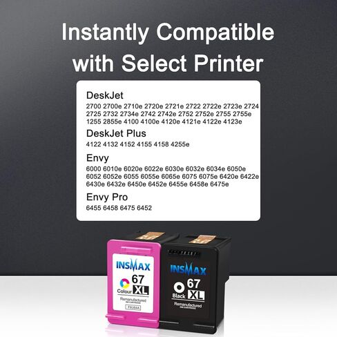 67XL Ink Cartridge Replacement for HP 67 XL Remanufactured for HP Ink 67 67XL for DeskJet 2755e 2700 2855e 2800 2752 2742e 4155e 4255e 4100 Envy 6055 6055e 6455e Printer (1 Black,1 Tri-Color) in Kuwait