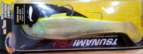 Tsunami Holographic 9" Swim Shad Dual Hook (Limetreuse) in Kuwait