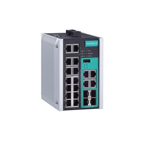 محول MOXA EDS-518E-4GTXSFP 14+4Gig جيجابت إيثرنت مُدار مع 14 × 10/100 منافذ BaseTX، و4 كومبو 10/100/1000BaseTX أو 100/1000BaseSFP، -10 إلى 60 درجة مئوية درجة حرارة التشغيل. in Kuwait
