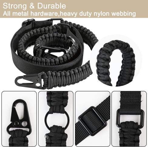 Braided Two Point Sling Paracord Rifle Sling, Gun Sling with Metal Hook and Solid Swivels Adjustable Length for Outdoor in Kuwait