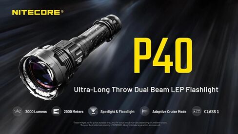 Nitecore P40 مصباح يدوي LEP طويل المدى، 2000 لومن، مسافة شعاع 3171 ياردة، قابل لإعادة الشحن عبر USB-C، ضوء كشاف وإضاءة كاشفة، مصباح يدوي تكتيكي مقاوم للماء للبحث والإنقاذ، في الهواء الطلق، والتخييم in Kuwait