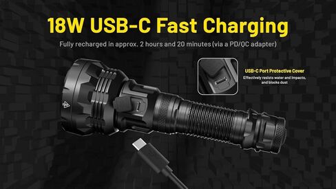 Nitecore P40 مصباح يدوي LEP طويل المدى، 2000 لومن، مسافة شعاع 3171 ياردة، قابل لإعادة الشحن عبر USB-C، ضوء كشاف وإضاءة كاشفة، مصباح يدوي تكتيكي مقاوم للماء للبحث والإنقاذ، في الهواء الطلق، والتخييم in Kuwait