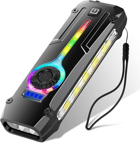 مصباح يدوي مسطح EDC قابل لإعادة الشحن، مصباح جيب مع ضوء أبيض ودافئ، ضوء RGB، الأشعة فوق البنفسجية، مصباح يدوي صغير قابل لإعادة الشحن USB-C مع مشبك ومغناطيسي للتخييم والمشي الليلي والطوارئ in Kuwait