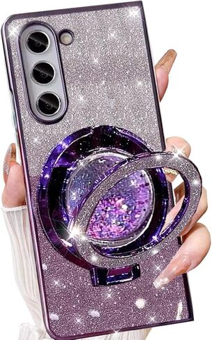 Changjia for Samsung Galaxy Z Fold 7 Glitter Kickstand Case,Cute Luxury Bling Sparkly with Liquid Flowing Ring Stand Soft TPU Bumper Shockproof Women Girls Protective Case for Galaxy Z Fold 7 5G, Pink in Kuwait