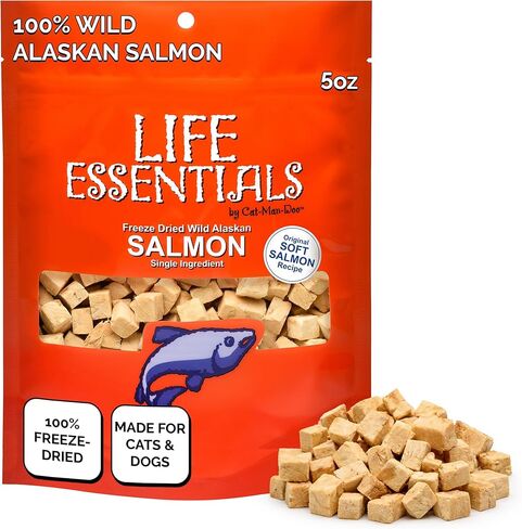 LIFE ESSENTIALS BY CAT-MAN-DOO All Natural Freeze Dried Wild Alaskan Salmon Treats for Cats & Dogs - Single Ingredient No Grain Snack with No Additives or Preservatives, 16 Ounce Big Bag in Kuwait