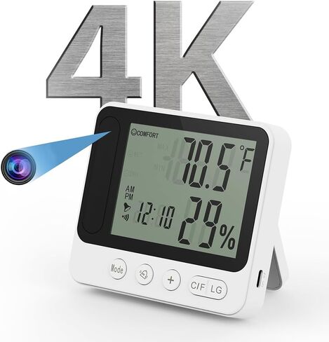 MINI-WiFi -Wireless-Secruity-Camera,4K Real Full HD Nanny Cam with Hygrometer Thermometer Clock,Night Vision&Motion Detection Alerts.Mobile Phone APP Control,Support 2.4G &5G for Home Office in Kuwait