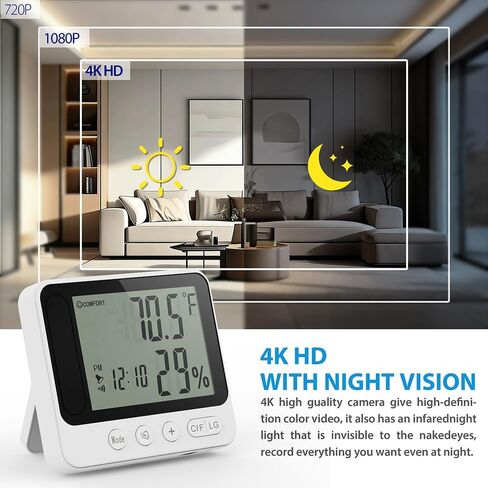 MINI-WiFi -Wireless-Secruity-Camera,4K Real Full HD Nanny Cam with Hygrometer Thermometer Clock,Night Vision&Motion Detection Alerts.Mobile Phone APP Control,Support 2.4G &5G for Home Office in Kuwait