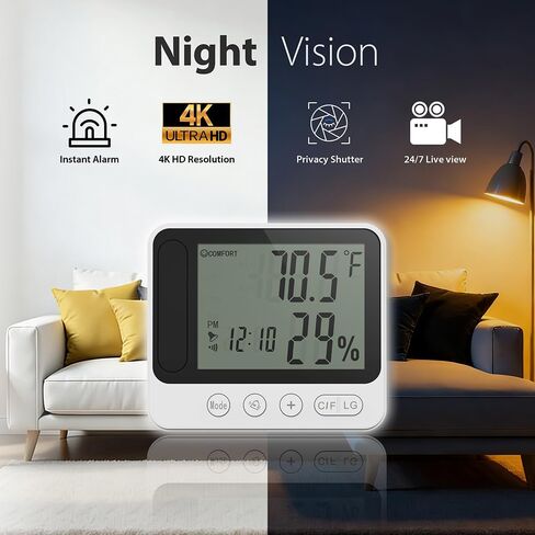MINI-WiFi -Wireless-Secruity-Camera,4K Real Full HD Nanny Cam with Hygrometer Thermometer Clock,Night Vision&Motion Detection Alerts.Mobile Phone APP Control,Support 2.4G &5G for Home Office in Kuwait