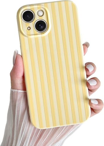 حافظة Skyseaco لهاتف iPhone 15 Pro، حافظة هاتف مخططة جمالية لطيفة للنساء والفتيات، عصرية وناعمة من مادة TPU النحيفة والمضادة للصدمات، غطاء حماية كامل للكاميرا، أصفر in Kuwait