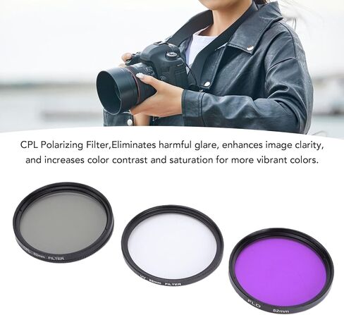 Zopsc 52mm Camera Lens Filter Kit, CPL 3 in 1 Circular Polarizer Fluorescent Light Filter with Aluminum Frame for Mirrorless DSLR Photography in Kuwait